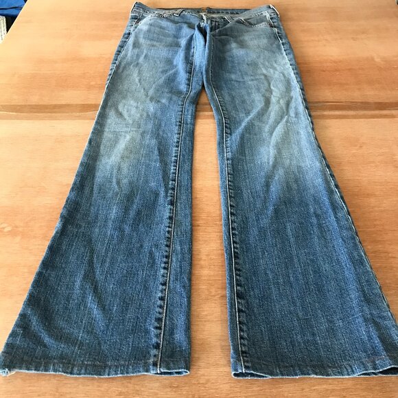 7 For All Mankind Flare Jeans Women 28 Blue Low Rise Medium Wash Stretch 17945 - Picture 1 of 12